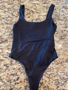 Black Womens/Teens Black Tank Top Bodysuit - Classic Square Neck